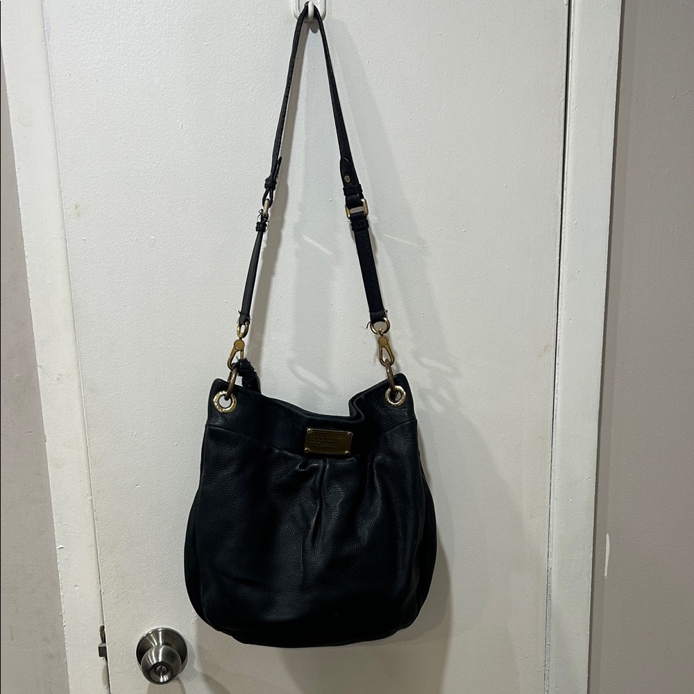 Marc Jacobs Black Leather Shoulder Bag with Gold Accents